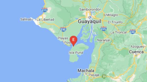 Ubicación en el mapa el epicentro del sismo en Playas, Guayas, el 14 de octubre de 2023.