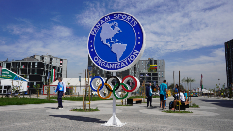 El símbolo de Panam Sports, en la Villa Panamericana de Santiago, en octubre de 2023.