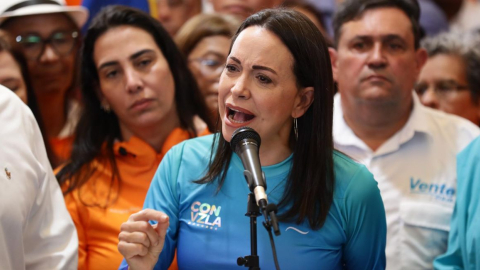 María Corina Machado, en una rueda de prensa en Caracas, Venezuela, el 13 de octubre de 2023.