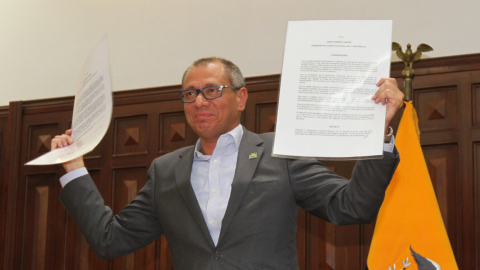 Jorge Glas, entonces vicepresidente del Ecuador, durante una rueda de prensa, el 03 de agosto de 2017.