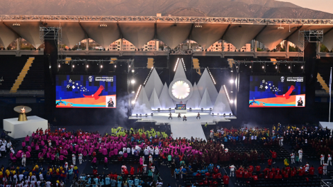 Vista panorámica de la ceremonia de clausura de los Juegos Panamericanos de Santiago, el 5 de noviembre de 2023.