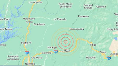 Epicentro del sismo de 5.2 grados en Ecuador el 6 de noviembre de 2023.