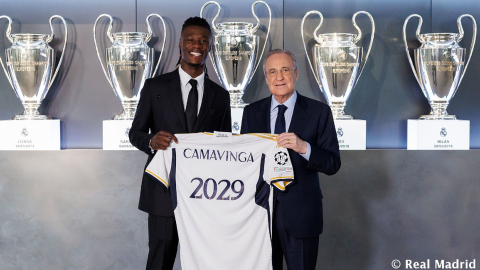 El jugador francés, Eduardo Camavinga, luego de renovar hasta 2029 con el Real Madrid, el 7 de noviembre de 2023.