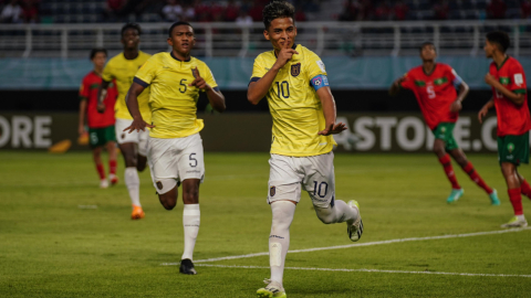 Michael Bermúdez festeja su gol ante Marruecos, en el Mundial Sub 17, el 13 de noviembre de 2023.