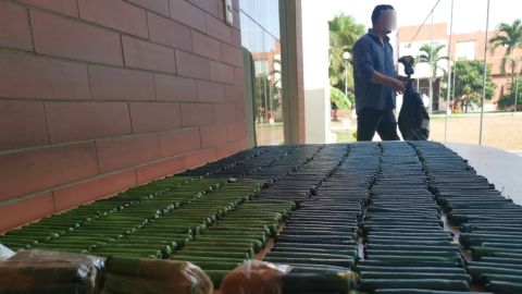 Ocho kilos de heroína decomisados en el Batallón del Suburbio, al suroeste de Guayaquil, y presentados por la Policía Nacional el 9 de noviembre del 2023. 