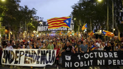 Manifestación por el sexto aniversario del referéndum del 1 de octubre celebrada en Barcelona, en 2023.
