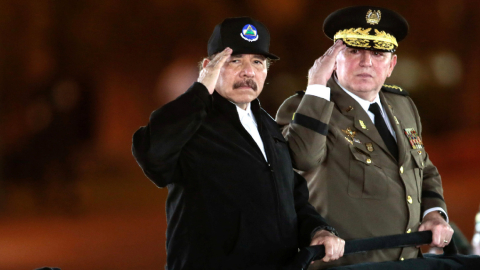 Daniel Ortega, presidente de Nicaragua, en un acto militar en julio 2023