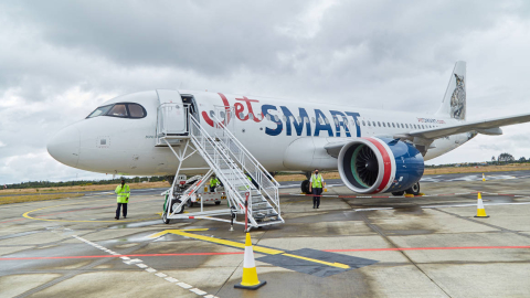 Un avión de JetSMART, en enero de 2021.