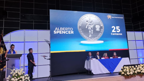 El Banco Central presenta la moneda en honor a Alberto Spencer, el 18 de diciembre de 2023.