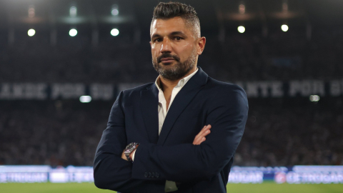 Javier Gandolfi, durante un partido con Talleres de Córdoba, en el estadio Mario Alberto Kempes, en 2023.