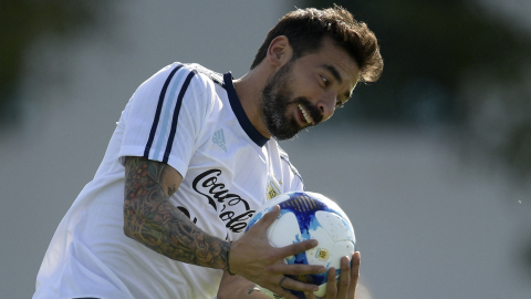 Ezequiel Lavezzi durante un entrenamiento con la selección argentina, 21 de marzo de 2017.