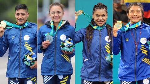 David Hurtado, Glenda Morejón, Angie Palacios y Lucía Yépez con sus medallas de los Juegos Panamericanos de Chile.