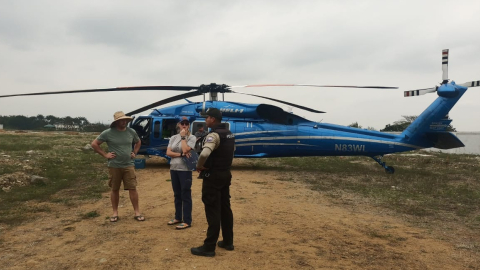 Un helicóptero aterrizó de emergencia en el sector de Mocolí, en Samborondón, el 2 de enero de 2024.