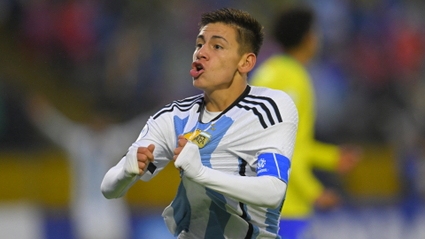 Claudio Echeverri celebra un gol durante el Sudamericano Sub 17, el pasado 23 de abril de 2023.