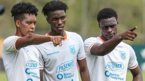 Los jugadores de la Selección Sub 23, durante un entrenamiento en Quito, el 16 de enero de 2024. 