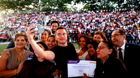 El presidente Daniel Noboa en un evento en Portoviejo, el 4 de enero de 2024.