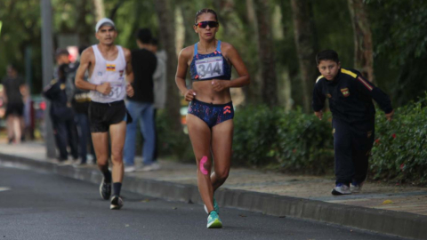 Karla Jaramillo, durante el Campeonato Nacional de Marcha, en Loja, el 3 de febrero de 2024.