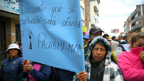 Indígenas de Cotopaxi marcharon contra la inseguridad y el alza del IVA. Latacunga, 9 de febrero de 2024