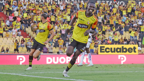 Janner Corozo festeja su gol en el partido de Barcelona SC ante Imbabura, el 3 de marzo de 2024.