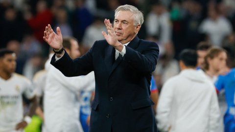 Carlo Ancelotti, tras el partido del Real Madrid por la Champions League, el 6 de marzo de 2024.