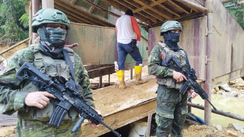 Campamento de minería ilegal desmantelado en Santa Rosa el 7 de marzo de 2024.