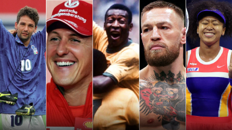 Roberto Baggio, Michael Schumacher, Pelé, Conor McGregor y Naomi Osaka.