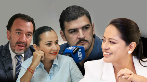 El alcalde de Quito, Pabel Muñoz; la prefecta de Guayas, Marcela Aguiñaga; el alcalde de Guayaquil, Aquilez Álvarez; y la prefecta de Pichincha, Paola Pabón. 