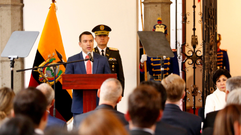 El presidente Daniel Noboa en una ceremonia en Carondelet el 5 de abril de 2024.