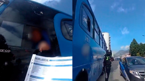 Conductor de bus es multado por agentes de tránsito en Quito.