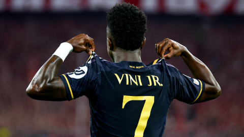 Vinicius Junior, del Real Madrid, celebra tras marcar el 2-2 durante la semifinal de la Champions ante el Bayern Munich, el 30 de abril de 2024.