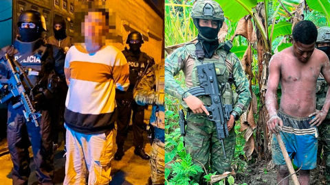 Alias 'Cerebro' y alias 'Masato', respectivamente, detenidos por las Fuerzas Armadas de Ecuador, este 25 de abril de 2024.