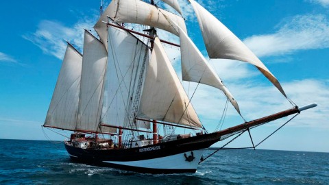 Imagen del barco neerlandés Oosterschelde, que recrea la expedición científica en la que Charles Darwin.