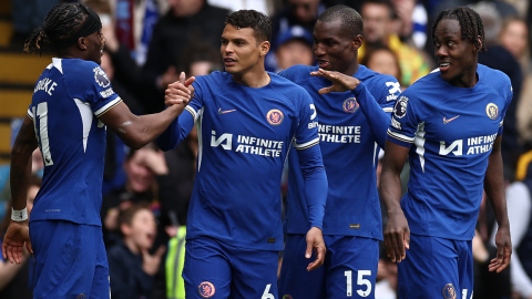 Jugadores del Chelsea celebrando su gol, 5 de mayo de 2024.