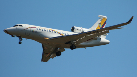 Falcon 7X. Avión de la Fuerza Aérea Ecuatoriana, matrícula FAE-052.