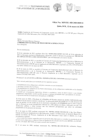 Oficio de Liquidación del Convenio suscrito entre el Mintel y CNT, enviado el 12 de marzo.