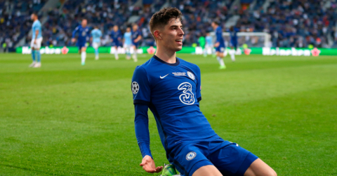 Kai Havertz celebra el gol del Chelsea con el que derrotaron al Manchester City, en el estadio do Dragao, el 29 de mayo de 2021.