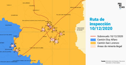 Ruta de las inspecciones realizadas por autoridades del Estado, en Esmeraldas.