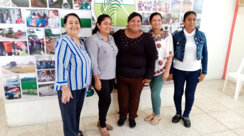 Lolita (i), Alexandra, Rosita, Carmelina y Cecilia, en la junta de riego Higuerón, en Santa Lucía.