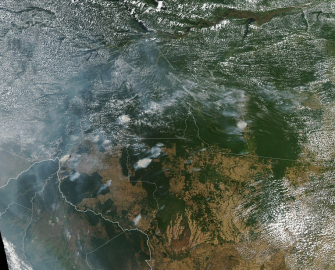 Imagen satelital de la NASA sobre los incendios forestales que han destruido 2.254 kilómetros cuadrados hasta julio en Brasil. 