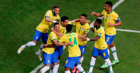 El equipo de Tite festeja el 1-0 ante Venezuela. El gol de Marquinhos fue el primero de la Copa América 2021.