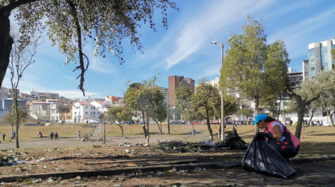 Las tareas de limpieza en el parque el Arbolito.