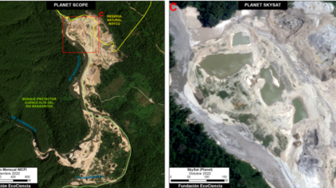 Actividades mineras en  Bosque Protector Cuenca Alta del Río Nangaritza.