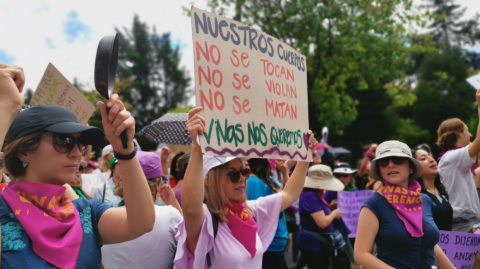 Manifestación en Quito por el Día Internacional de la Mujer, este 8 de marzo de 2020.