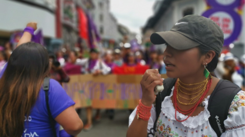 Manifestación en Quito por el Día Internacional de la Mujer, este 8 de marzo de 2020.