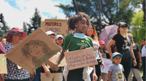 Manifestación en Quito por el Día Internacional de la Mujer, este 8 de marzo de 2020.