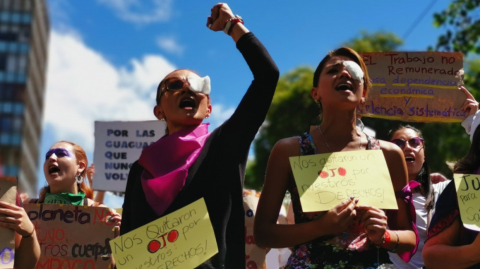 Manifestación en Quito por el Día Internacional de la Mujer, este 8 de marzo de 2020.