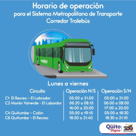 Horario de operación del Trolebús.