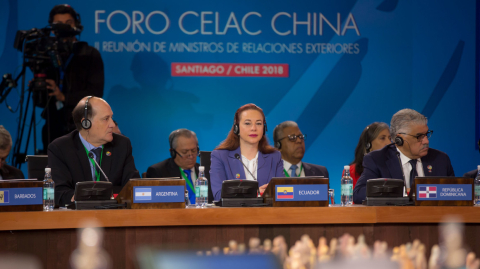 La canciller María Fernanda Espinosa en la inauguración del foro Celac-China, en Chile el 22 de enero de 2018.