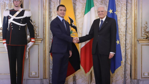 El presidente Daniel Noboa se reunió con su homólogo de Italia, Sergio Mattarella, el 14 de mayo de 2024.