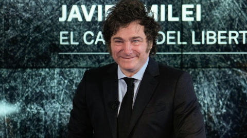 El presidente de Argentina, Javier Milei, durante la presentación de su libro en Madrid, el 17 de mayo de 2024.